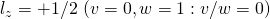 l _ { z } = + 1 / 2  \ ( v = 0 , w = 1 : v / w = 0 )